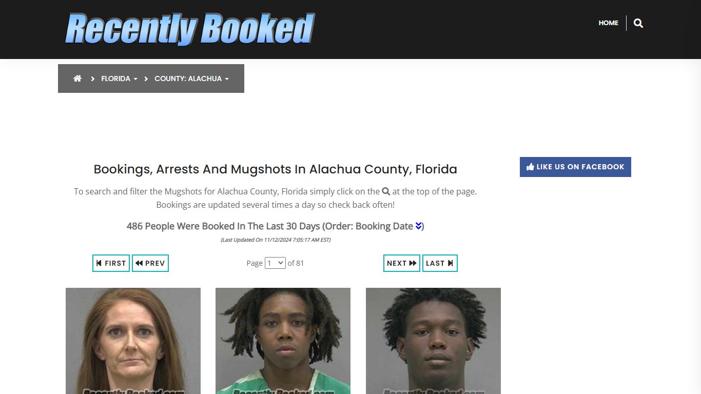 Bookings, Arrests and Mugshots in Alachua County, Florida - Recently Booked