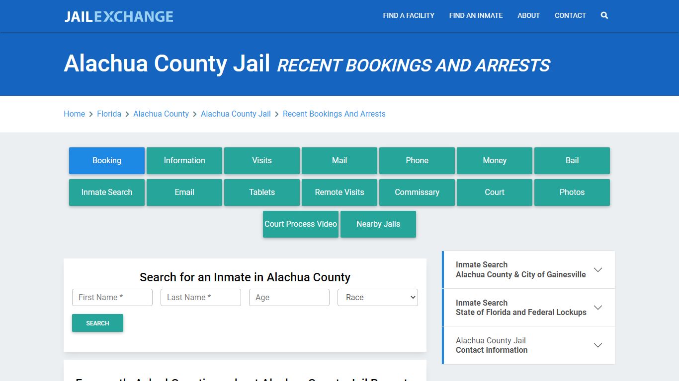 Alachua County Jail Recent Bookings And Arrests - Jail Exchange