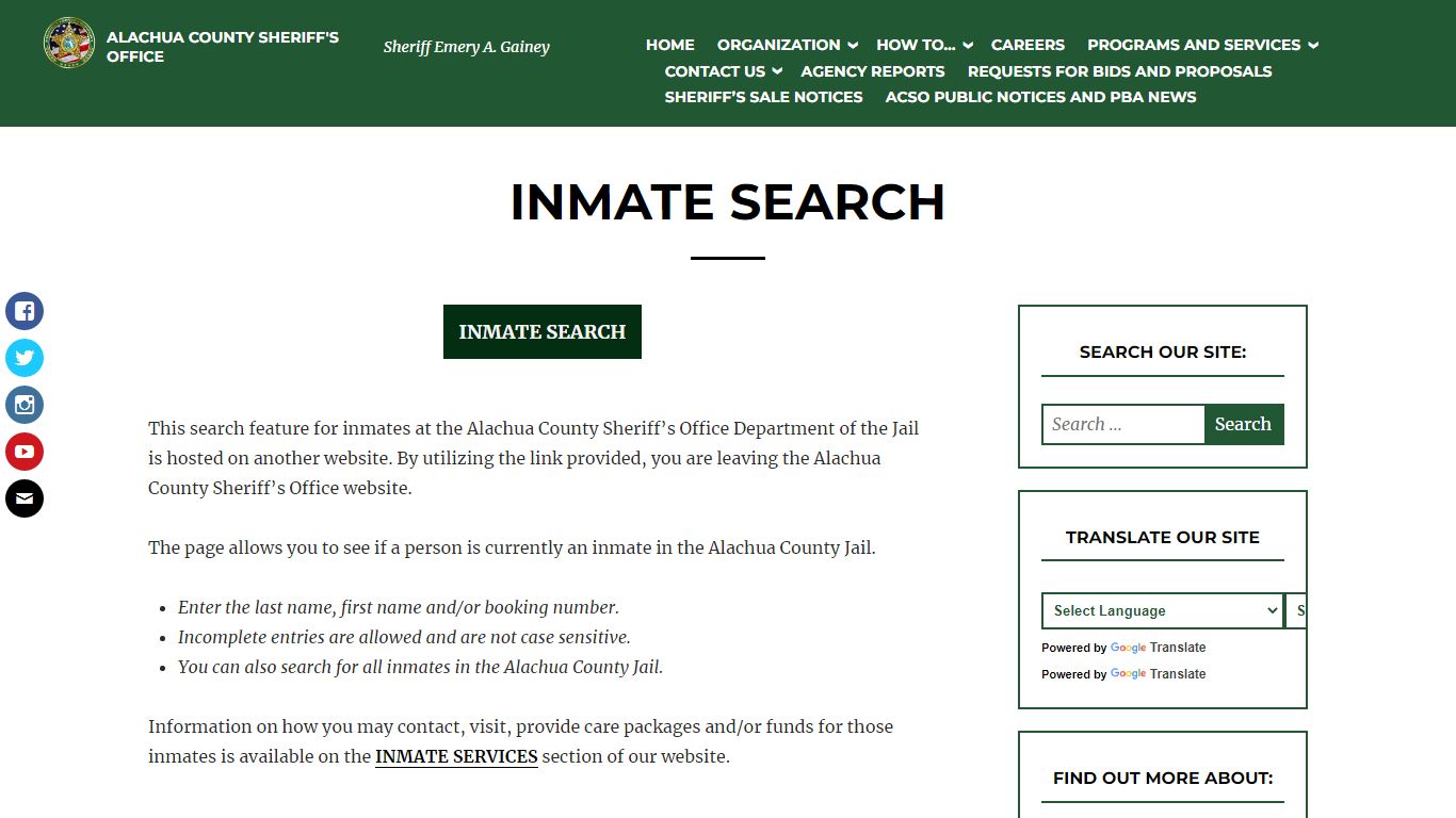 Inmate Search – ALACHUA COUNTY SHERIFF'S OFFICE