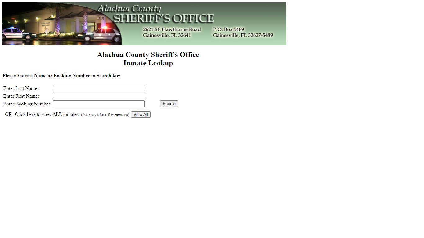 Alachua County Sheriff's Office Inmate Lookup